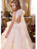 Halter Neck Beaded Champagne Tulle Ruffled Flower Girl Dress